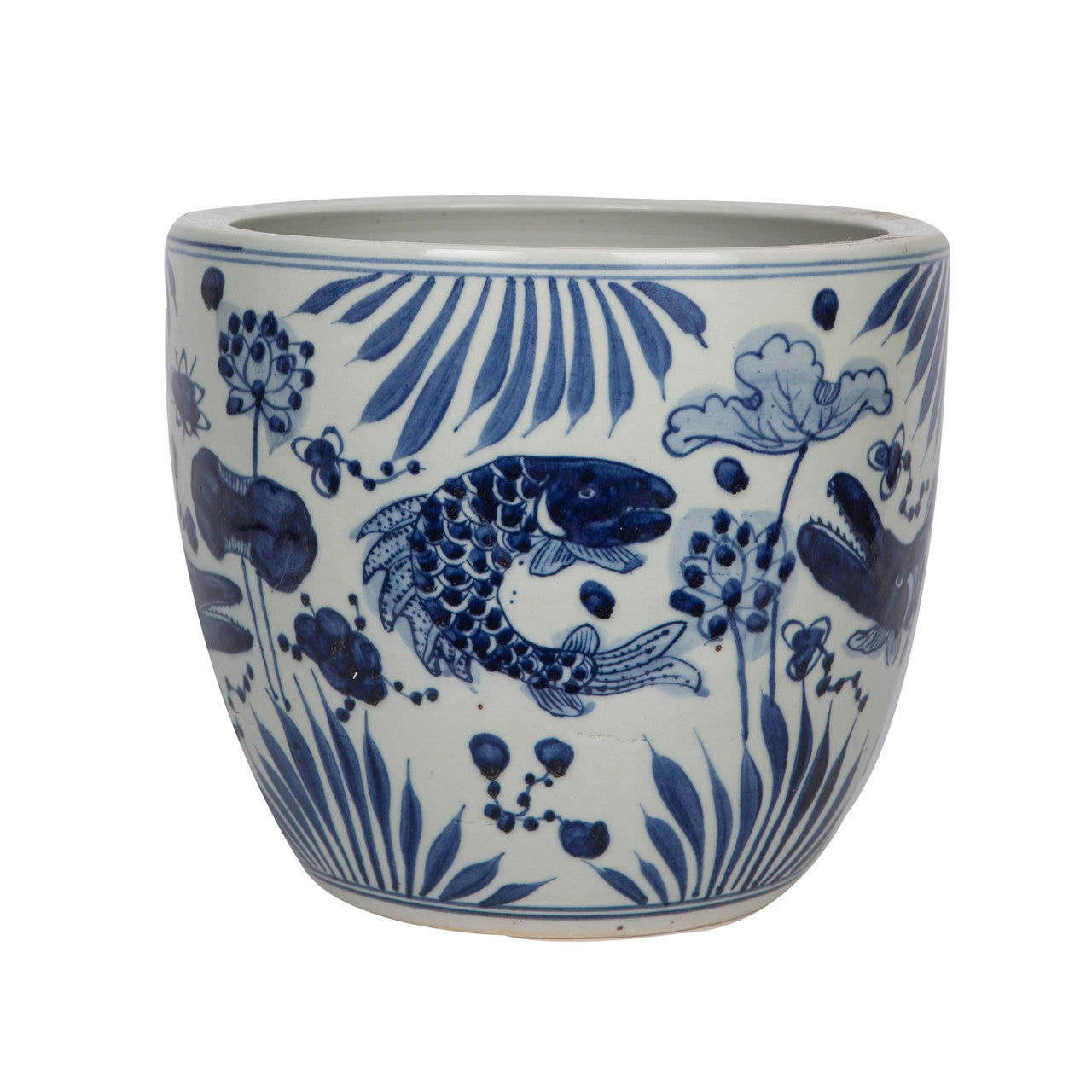 Blue And White Porcelain Planter Lotus Fish Motif – Heirloom Artifacts