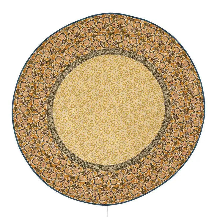 Kalamkari Meadow Block Print Round Tablecloth