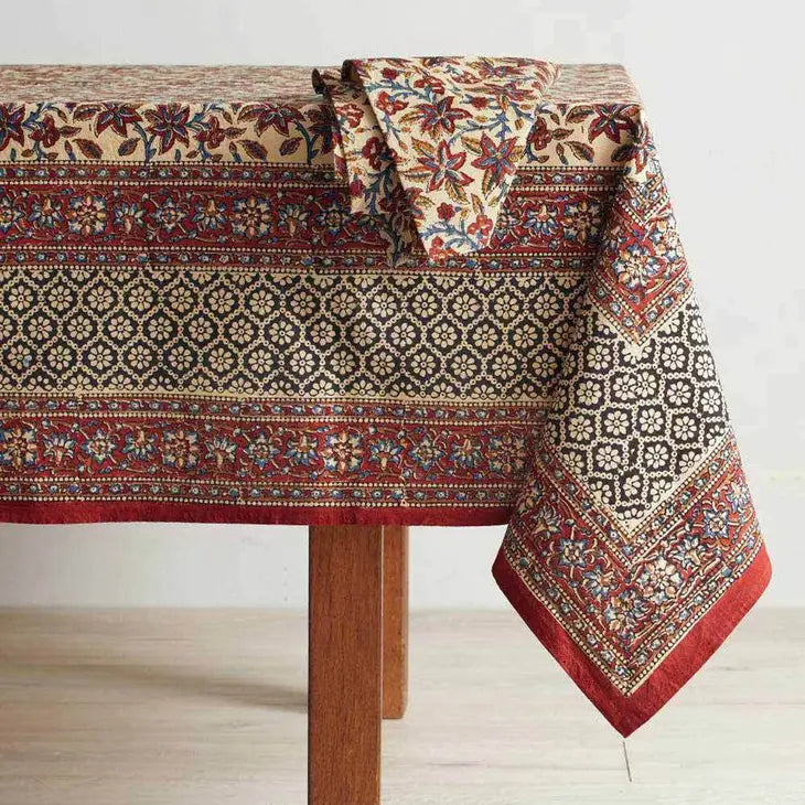 Sitara Vine Block Print Large Tablecloth